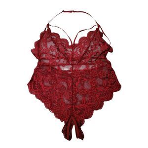 Yandy Red Lace Halter Open Crotch Teddy Size S/M